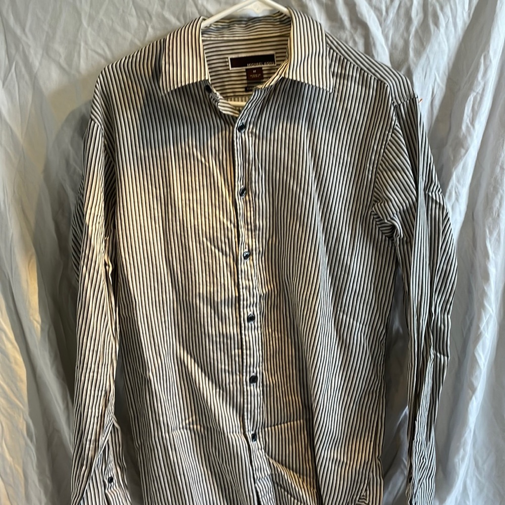 Stripped, black brown white, Michael Kors, medium dress shirt
